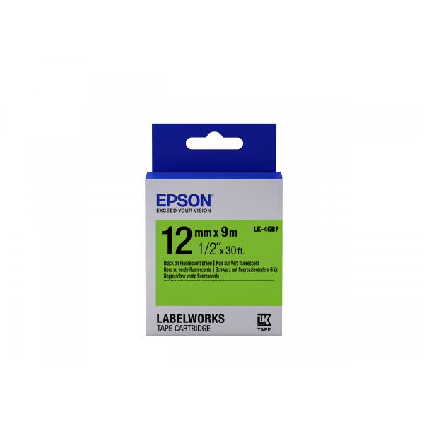 Epson Nastro fondo Fluorescente Verde per testo Nero 12/9 LK-4GBF