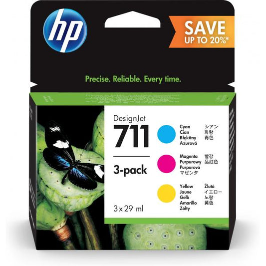 HP 3 cartucce di inchiostro DesignJet ciano/magenta/giallo 711 da 29 ml