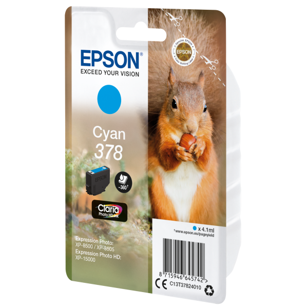 Epson Squirrel Singlepack Cyan 378 Claria Photo HD Ink