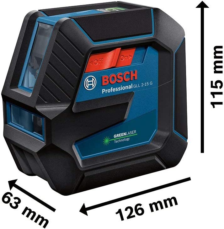 Bosch Professional Livella Laser GLL 2-15 G (laser verde, supporto LB 10, raggio d'azione visibile: fino a 15 m, 4x batterie AA, confezione in cartone)