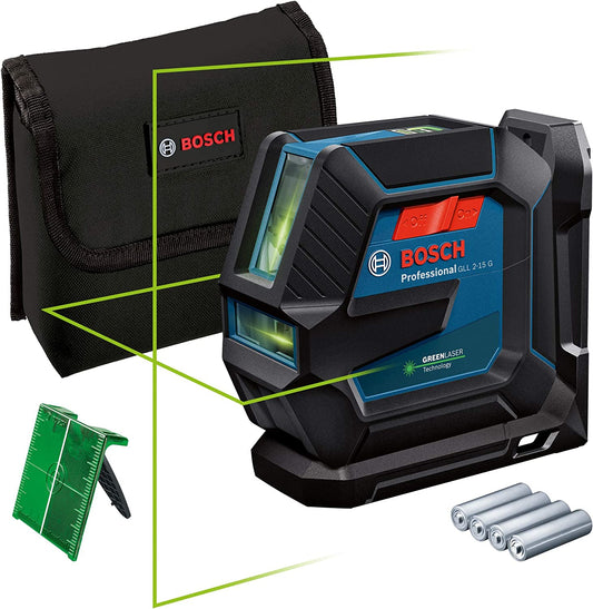 Bosch Professional Livella Laser GLL 2-15 G (laser verde, supporto LB 10, raggio d'azione visibile: fino a 15 m, 4x batterie AA, confezione in cartone)